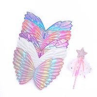 Rainbow Kids Butterfly Wings Traje de Dancewear para Meninas, Crianças Vestem-se Wing and Fairy Wand Stick