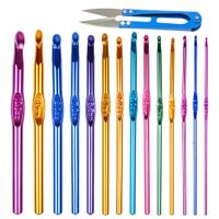Pack of 14 Sizes Crochet Hooks,Multi-color Aluminum Alloy Oxidation Crochet,Single-head Braided Crochet With A Thread Cutter