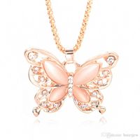 Gold Chain Beautifully Necklace Fashion Rose Gold Plated Opal Butterfly Pendant Necklace Sweater Chain Gift Charm Butterfly Necklace