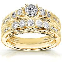 Luksusowy 18K Gold-Plated Diamond Pierścień 2 Sztuk / Zestaw Biały Sapphire Cyrkon Biżuteria Zaręczyny Para Ring Rozmiar 6-1