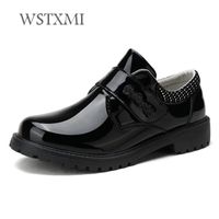 New Children Leather Shoes for Boys Patent Leather Dress School Shoes Kids Oxford Black Wedding Rubber Sole Pigskin Inside