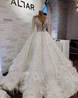 Luxury Arabic Wedding Dresses With Feather Beads Sequins Jew...