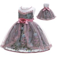 Girls Party платье Детская цветочная аппликация кружева тюль платье девушки свадебный день рождения одежда