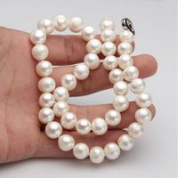 Mode 7-8mm pärla 100% naturligt sötvattenspärlhalsband Stora pärl smycken silver kvinnliga vita bröllopsgåvor
