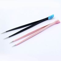 3 Colors 2 heads Straight Nail Tweezers with Silicone Pressing Head for 3D Sticker Rhinestones Water Sticker Picker Metal Nails Tools