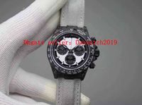 Męskie Najlepsza Jakość Krem White WWF Factory DIW Black Carbon FC Black ETA 7750 Pełna kuta węgla Bezel Chronograph Ruch Automatyczny zegarek