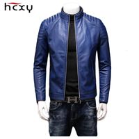 HCXY 2019 Осень Мужские кожаные куртки пальто Мужчины Outwear Высокое качество Кожа PU водонепроницаемый ветрозащитный Slim Fit College Luxury V191202