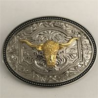 3D Silver Pattern Golden Bull Head Cowboy Belt Buckle Fashio...