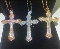 Ciondolo grande croce fatto a mano con collana in argento sterling 925 diamante partito pendenti da sposa per le donne uomini gioielli regalo