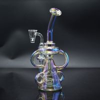 8 inch recycler dab rig hookah shiny rainbow color oil bubbl...