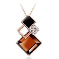 D187 Necklaces Pendant For Women Girl Fashion Long Chain Necklace Cubic Zirconia Jewelry Gift Necklaces rhombus Champagne gold