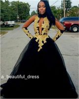 Moda Black Gold Appliques Prom Dresses Halter Backless Bead paillettes Keyhole Evening Gown Organza il vestito lungo ED1157
