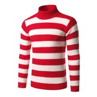 Mens Striped Turtle Neck Sweaters Blue White Red Black Classic Fashion Sweaters Winter Casual Pullover 3XL