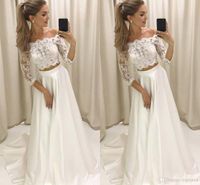 Modern 2020 Lace Wedding Dresses Two Pieces Illusion 3 4 Lon...