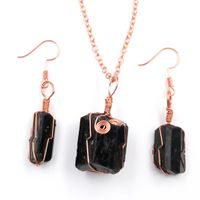 10 Ange oregelbunden form svart turmalin sten hängsmycke dangle örhängen för kvinnor rose guldpläterade wire wrap smycken