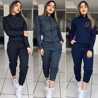 Bayan Giyim 2 Parça Set Rahat Standı Yaka Uzun Kollu Kadınlar Iki Parçalı Kıyafetler Katı Renk Kadın Eşofman