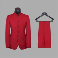 Yakışıklı Beş Düğmeler Groomsmen Mandarin Yaka Damat Smokin Erkekler Düğün Takım Elbise / Balo / Akşam Yemeği Adam Blazer (Ceket + Pantolon + Kravat) AA145