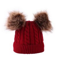 Baby Knit Cap Double Hair Ball Pompom Beans Twisted Hook Cap...