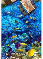 Personnalisé 3D auto-adhésif murale photo plancher peinture papier peint Monde sous-marin poissons tropicaux algues salle de bains 3D Art carrelage imperméable