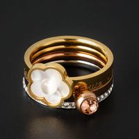 Bandringe Blumen Finger Edelstahl Multilayer-Kombination Weiße Shell Für Frauen Kristall Ring Mode Hochzeit Schmuck