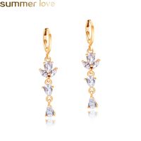 New Trendy Colorful Zircon Water Drop Earrings Gold Color Lo...