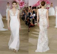 Famous Design Mermaid Wedding Dresses Deep VNeck Floor Length White Chiffon Lace Free Shipping Wedding Gowns Bridal Dresses Sleeveless