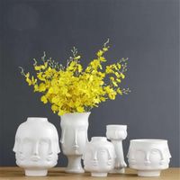 Nórdico minimalista cerâmico abstrato vaso branco face humano vasos sala de exibição figura decorativa cabeça forma vaso flor ornamento