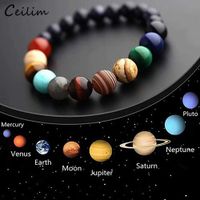 Galaxy Eight Planets Beaded Bracelet Strands Men Natural Sto...