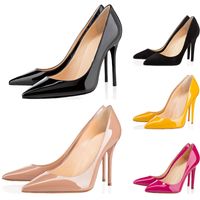상자 패션 디자이너 여성 신발 빨간색 하이 하이힐 8cm 10cm 12cm 누드 블랙 핑크 가죽 뾰족한 발가락 펌프 드레스 신발 35-42