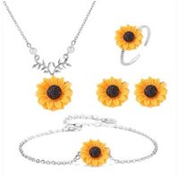 Conjunto de joyas de girasol Perla Collar de flores de sol Pendientes Pulsera con anillo Conjunto de joyas de mujer Girasoles Pulsera 3 colores