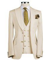 Novio beige esmoquin pico solapa padrinos de boda para hombre vestido de novia excelente hombre chaqueta blazer traje de 3 piezas por encargo (chaqueta + pantalones + chaleco + corbata) 686
