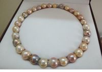 Rápido envío gratis joyería de perla fina enorme 18 "13-15mm natural mar del sur genuino oro blanco pink purple perla collar