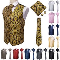 Hi-Tie Men Suit maglia di seta Gilet Slim Paisley del legame gemelli fazzoletto formale della maglia oro / rosso / nero per Tuxedo affari CX200623