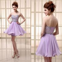 Vestido corto de gasa color lila con cordones de novia con lentejuelas y cuentas de baile vestidos de fiesta por encargo SD103