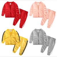 Roupas de bebê menina de algodão de manga longa sólida zipper jacket + calças 2 pcs bebes treino bebê menino conjunto de roupas