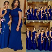 2020 Royal Blue Une épaule sirène Robes de mariée balayage train Simple africaine Pays Invité de mariage Robes Pucelle d'honneur Robe Plus Size