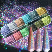 12 Grids Holographic Pó para Nails Laser Shinning Pigment Espelho rosa lantejoulas Chrome Glitter Nail Art Dipping Pós
