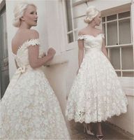 Vintage Tee Länge Brautkleider Kleid Mode von der Schulter Lace Mieder Korsett zurück Brautkleider Vestidos de Novia