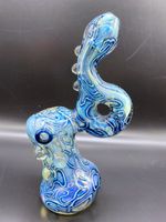 Downstem Bubbler 7 1/2Inch 250g Double Use Glass Hand Pipes Oil Rigs Bongs Factory Direct Seller Blue Twisted Style with Hand-Drawing Line SP-087