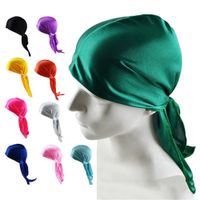 New Men Durags Long Tail Pirate Cap Silky Head Turban Solid ...