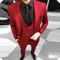Erkek Kırmızı Çentikli Yaka Düğün Takım Elbise Akşam Parti Balo Damat Custom Made Slim Fit Casual Üç Adet Best Adam Smokin