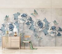 Taille personnalisée Tout Fond d'écran 3d élégante fleur papillon bleu clair Salon Chambre fond Décoration murale Fond d'écran