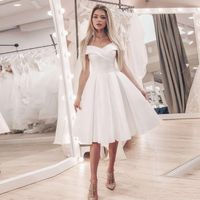 2020 Little White Dress Off the Shoulder A-line Wedding Dresses Cheap Short Wedding Dress Knee-Length Satin Bridal Gowns Robe De Mariage