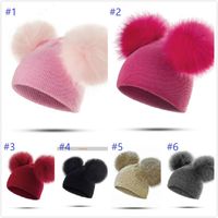 6 стилей детская шляпа малыша дети детские теплые зимние шерстяные шапка вязаный шанс меховой меховой помпут