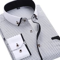 Мужчины мода повседневная длинная рукаватая рубашка с длинными рукавами напечатанная рубашка Slim Fit Mane Social Business платье бренд одежда мягкая комфортная