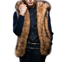 Kış Erkek Lüks Kürk Yelek Sıcak Kolsuz Ceketler Artı Boyutu Kapşonlu Mont Kabarık Faux Kürk Ceket Chalecos de Hombre