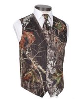 2019 Men Camo Printed Groom Vests Wedding Vests Realtree Spring Camouflage Slim Fit Mens Vests 2 Pieces set (Vest+Tie) Custom Made Plus Size