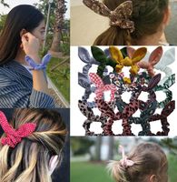 Nuova sveglia dell'orecchio del coniglietto della corda dei capelli della ragazza fasce Scrunchies Bowknot elastiche dei capelli per le donne cravatte Ponytail Accessori