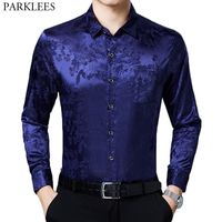 Heren Casual Shirts Blauw Smooth Silk Shirt Mannen 2021 Stijlvolle Chinese Dragon Print Mens Slim Fit Jurk Satijn Zachte Mannelijke Tuxedo 4XL