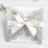 Wedding Glitter Laser Cut Convites Cartões com design floral da fita arco oco para o chuveiro Birthday Party Engagement nupcial do chá de fraldas